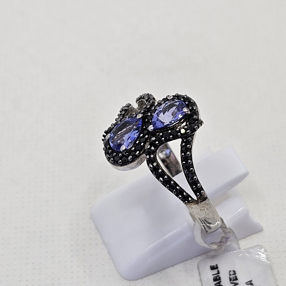 Natural Tanzanite & Black Spinel Ring Sterling Silver Platinum Overlay Sz 9! - Picture 2 of 7